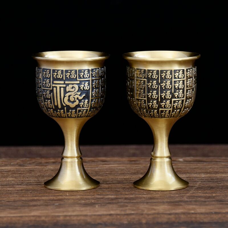 Copper cup, copper dragon and phoenix cup, copper hundred blessings cup, wine cup, tea bowl, copperware crafts manufacturer wholesale