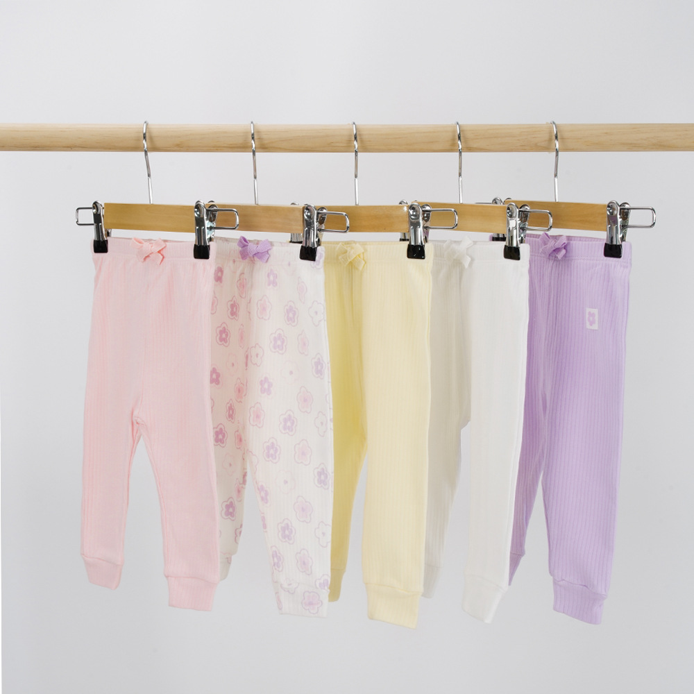 Primavera y otoño para bebés pantalones caseros de algodón elásticos cómodos para hombres y mujeres para bebés pantalones largos pijamas simples cinco paquetes image 2