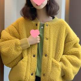加厚黄色羊羔绒外套女小香风冬季小个子韩系短外套颗粒绒厚款上衣