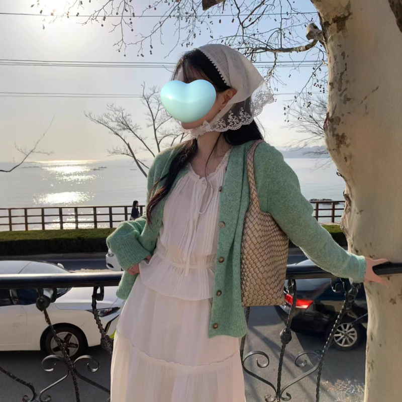 法式清新甜美气质风薄荷绿针织开衫毛衣外套女软糯上衣女早秋外搭|undefined