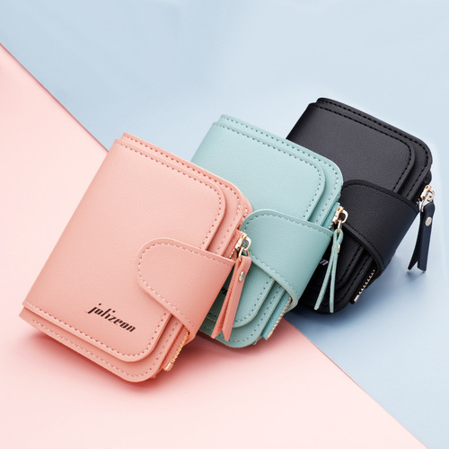 Short women's button wallet with zipper student wallet women's tri-fold women's wallet cross-border multi-card slot mini