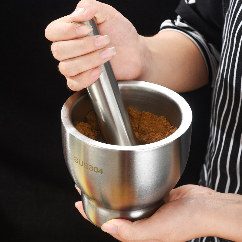 304 Stainless Steel Garlic Masher Household Crushing Jar Manual Grinder Garlic Mortar Medicine Masher Mortar Garlic Beater