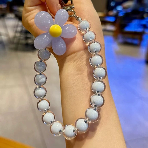 Blue flower+blue bead chain+lanyard