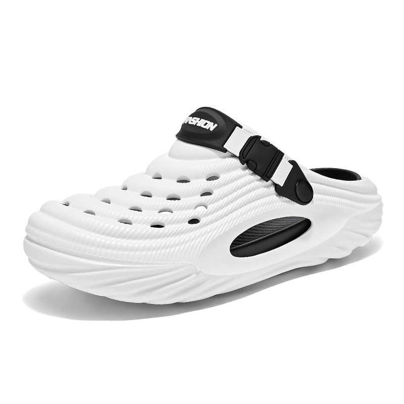 Dép lỗ nam kiểu Crocs mùa hè chống trượt, mũi tròn bảo vệ, đi biển và lái xe — Trắng, màu xanh nhạt, đen