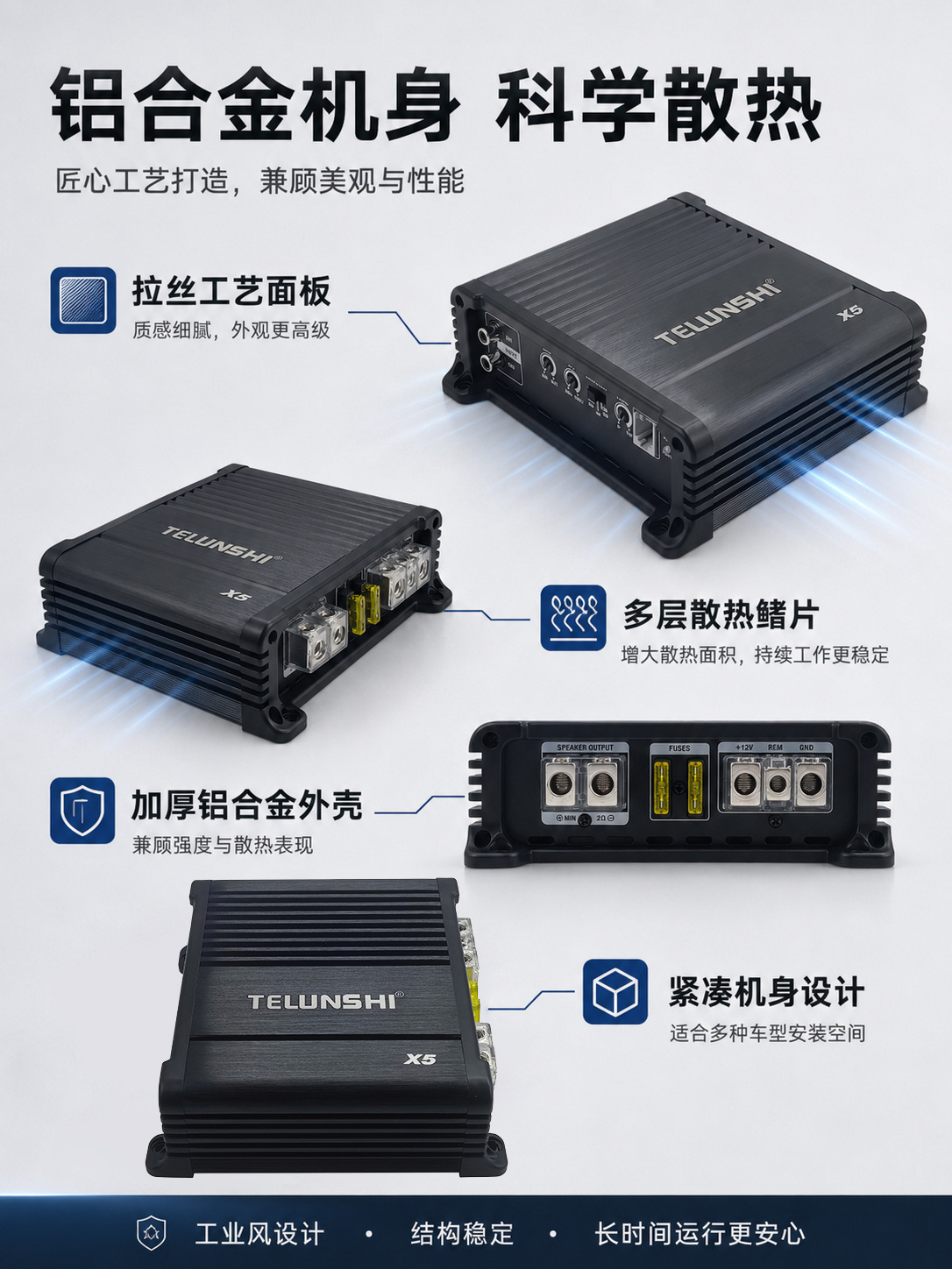 Source Factory Class D Single-Channel Car Amplifier, In-Car High-Power Subwoofer Amplifier, Car Audio Modification Oem