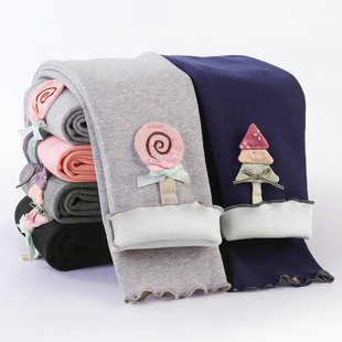 Children's Trousers Girls' Spring and Autumn Thin Sweet Cropped Wood-ear Leggings Baby Fleece-lined Thickened Warm Slim-fit Trousers