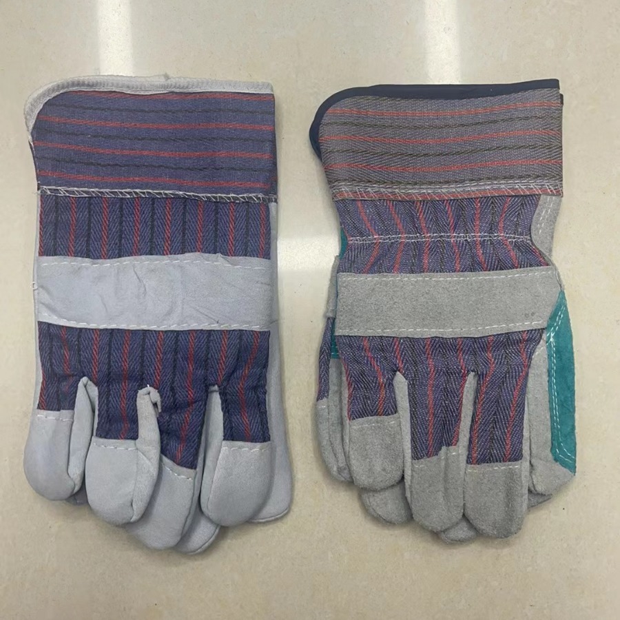 电焊牛皮手套耐磨 全掌条子布手套加托 批发量大从优