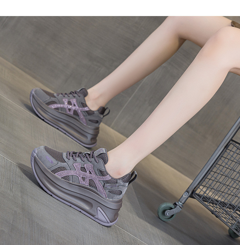 Giày sneaker nữ đế dày tăng chiều cao phong cách dad shoes mới thu 2026 — M2931 màu đen, M2931 màu nâu, M2931 màu xám chi tiết 20