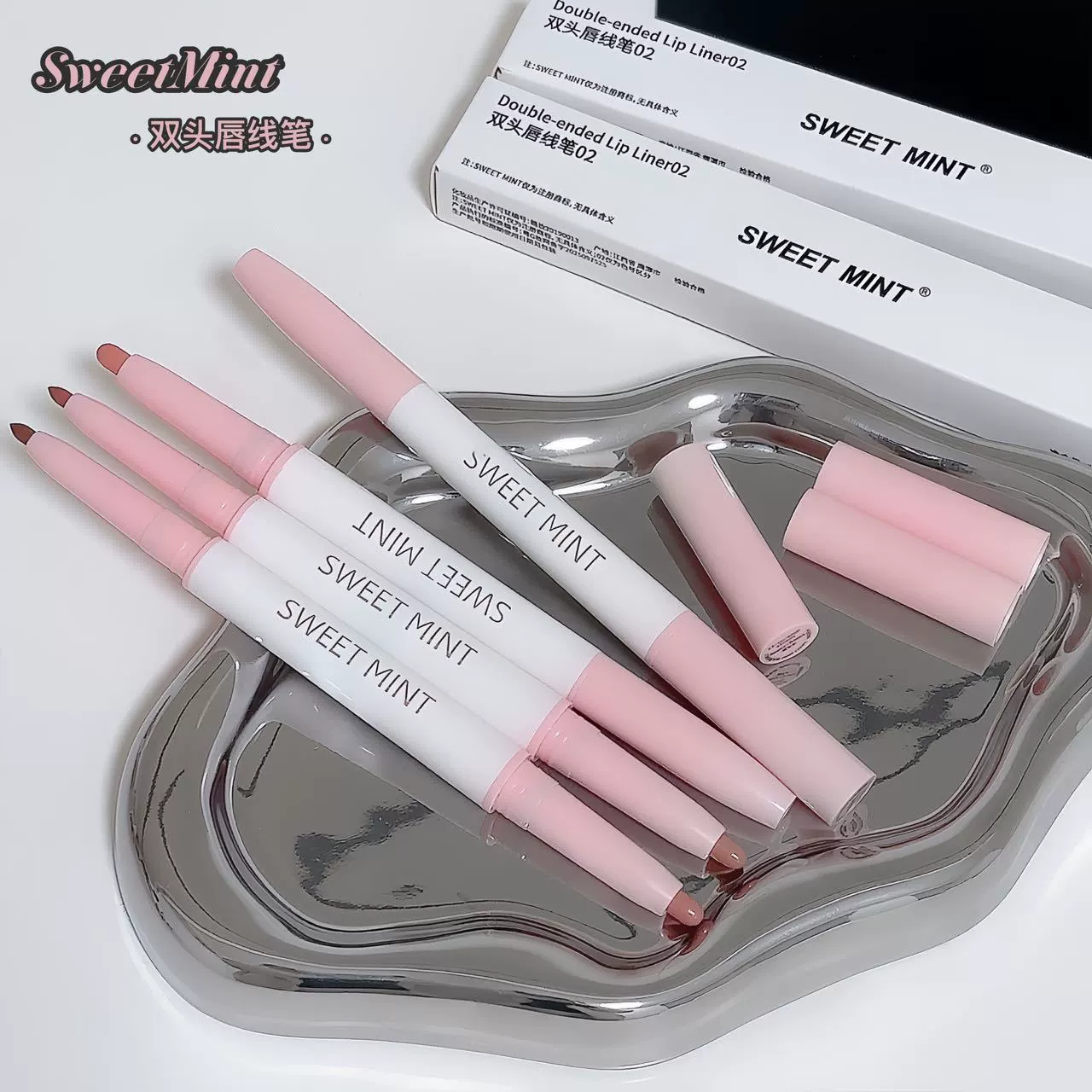Двусторонний карандаш для губ SWEET MINT, натуральный матовый, стойкий контур, стерео, полный карандаш для губ