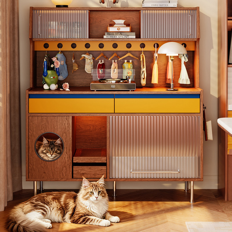 July's Cat Multifunctional Cat Litter Cabinet with Cat Bed, Clothes Rack, and Storage, Extra Large Cat Toilet Cabinet July's Cat Multifunctional Cat Litter Cabinet with Cat Bed, Clothes Rack, and Storage, Extra Large Cat Toilet Cabinet
