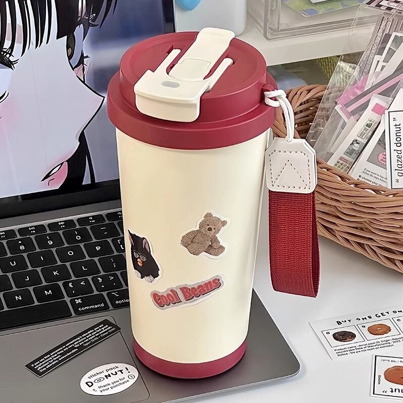 新しいウォーターカップ、ステンレス製魔法瓶カップ、見栄えの良い食品グレードのコーヒーカップ、ポータブルストローカップ|undefined