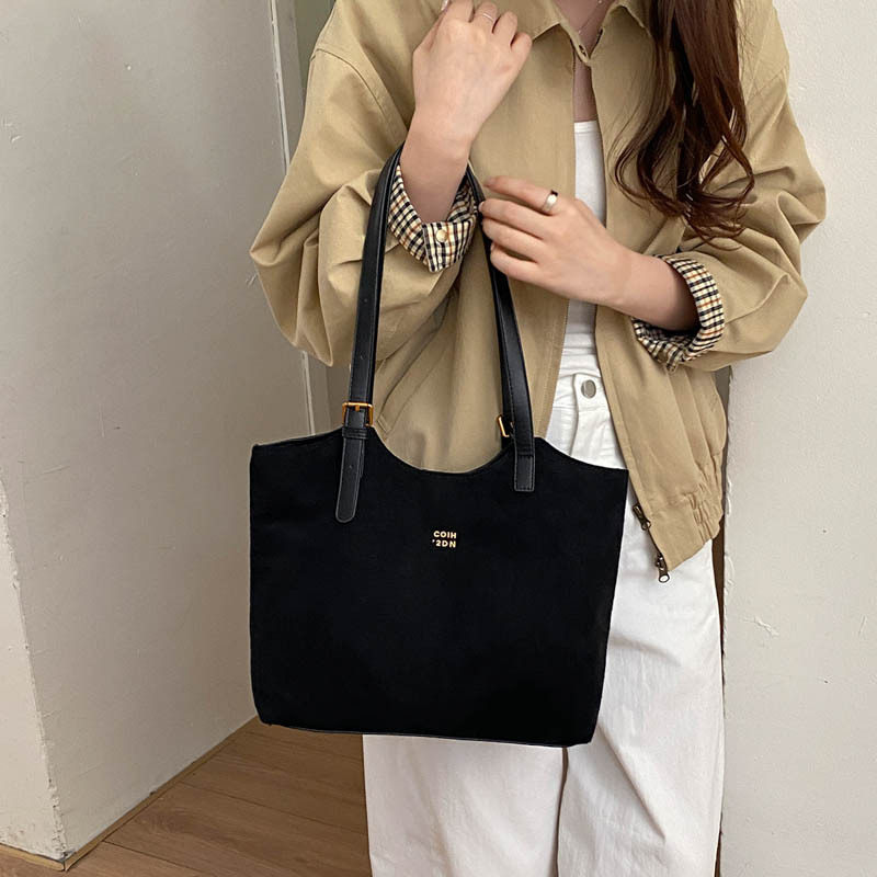 Túi tote nữ cỡ lớn phong cách retro, đựng nhiều đồ, có quai đeo vai và kẹp nách — Màu cà phê PU, PU đen, màu cà phê, đen chi tiết 23