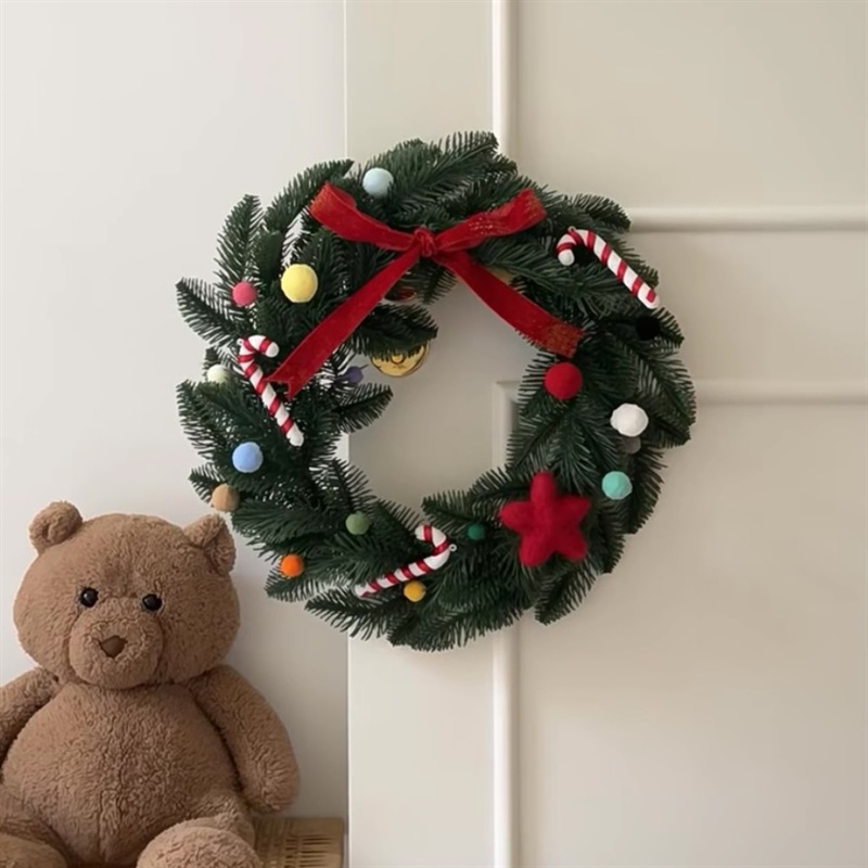 小红书毛球拐杖蝴蝶结花环（成品）