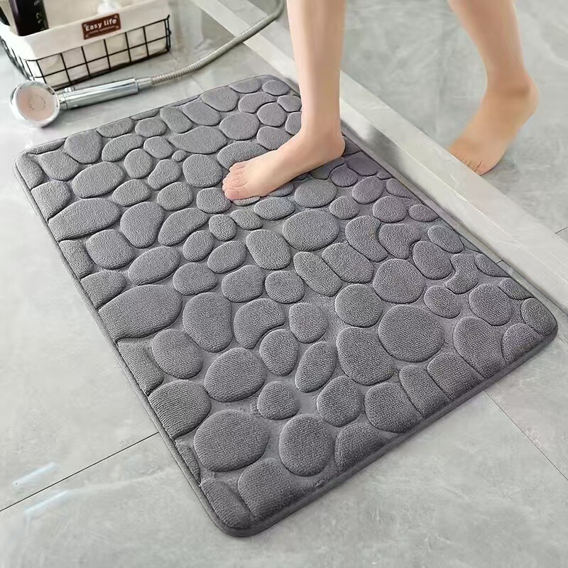 Solid Color Coral Fleece Floor Mat Rectangular Small Stone Floor Mat Modern Simple Wind Bathroom Anti-Slip Mat Factory Direct Supply