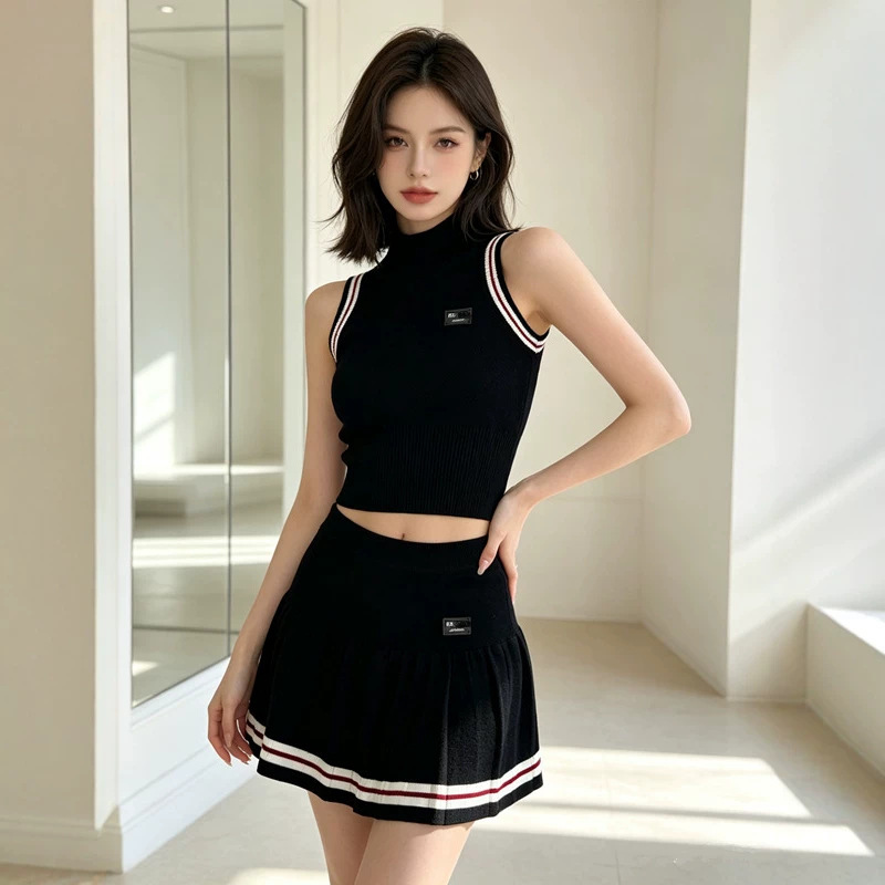 P Brand 2026 Summer New Casual Sports Slim-Fit Vest Top and Pleated Knit Skirt Two-Piece Set for Women P Brand 2026 Summer New Casual Sports Slim-Fit Vest Top and Pleated Knit Skirt Two-Piece Set for Women