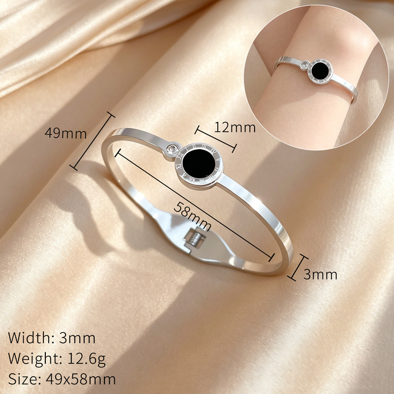Minimalist Roman Zircon Titanium Bangle For Women And Men_voghion.com