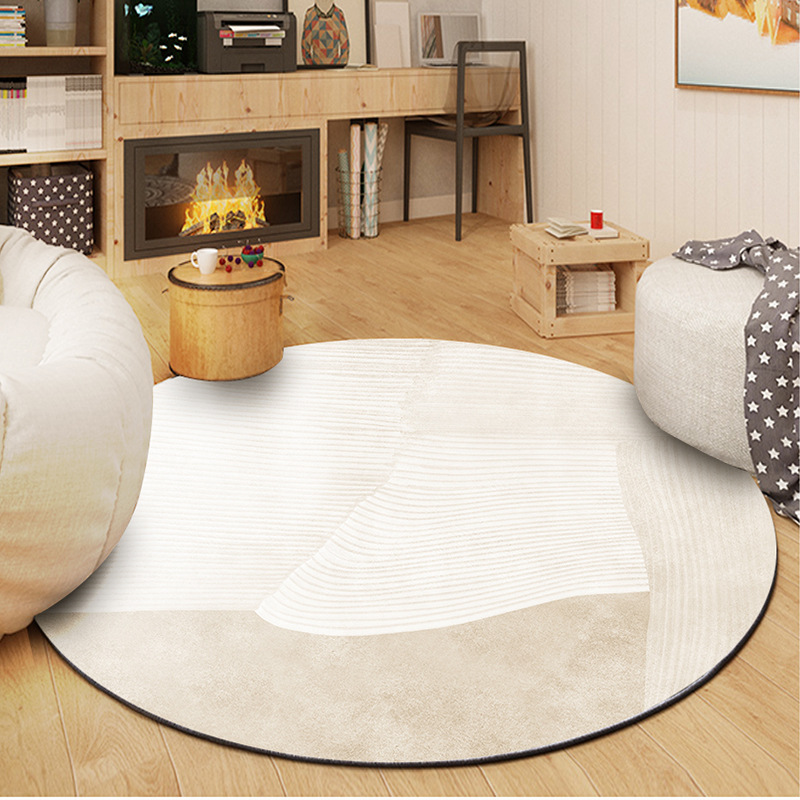 Nordic living room and bedroom home Wabi-sabi style striped minimalist plush coffee table rug Bohemian round rug