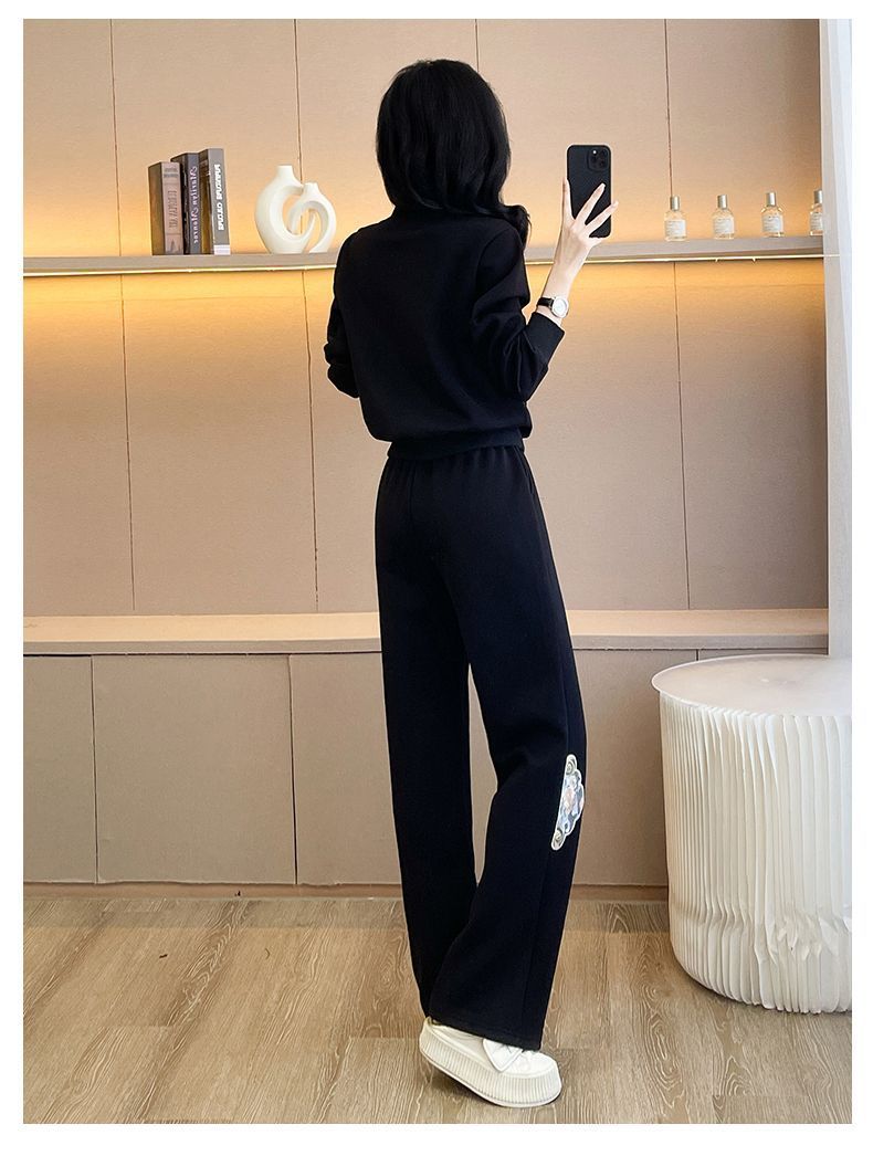 Damen Freizeit Sportanzug Set Mit Kapuzenpullover Und Weiter Hose_voghion.com