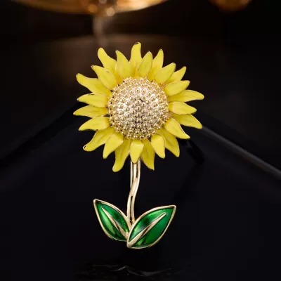 Sunflower Brooch, a Light Luxury Fashion Accessory That Won Top Honors, Sunflower Pin, Plant Enamel Brooch Wholesale (Yaxa sancaqları) - green-leaf-sunflower-z-148