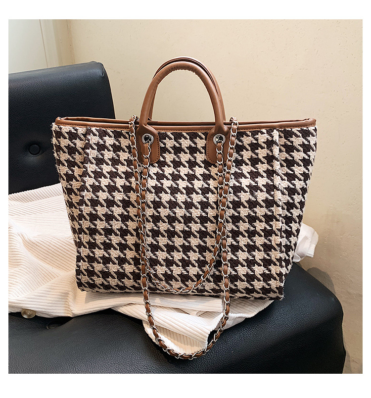 High-grade Chain Shoulder Large Capacity Tote Bag 2021 New Bags Women's Commuter Houndstooth Portable Big Bag display picture 1