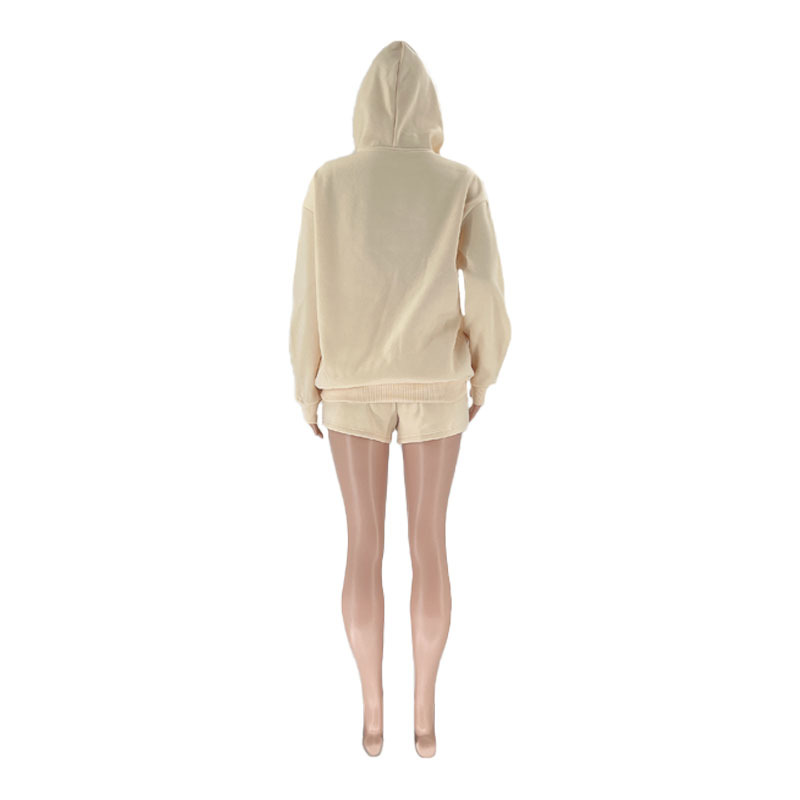 Autumn Winter Solid Color Hooded Pullover Long Sleeve Sweaters Women Clothing Shorts Suit