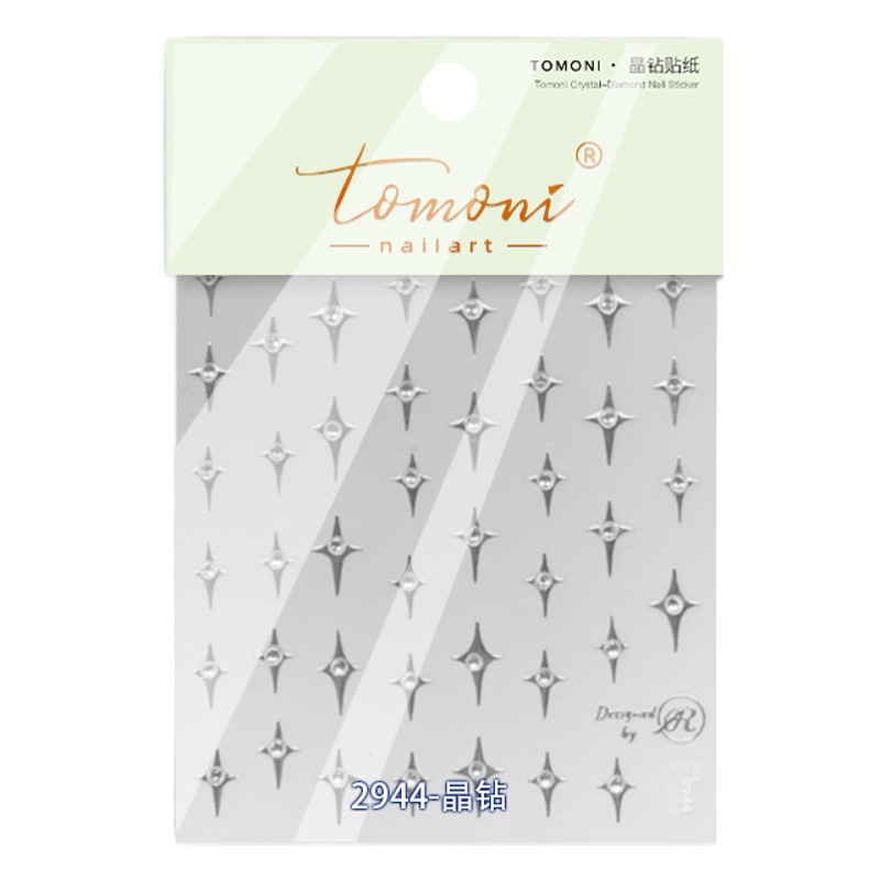 Tomoni cristal diamante uñas pegatinas popular japonés retro uñas pegatinas fábrica al por mayor de Plata cuatro Awn estrella 2944