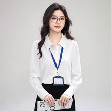 实拍 法式气质复古缎面白衬衫女设计感长袖上衣职业气质雪纺衬衣
