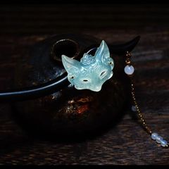 岫玉狐狸面具玛瑙流苏发簪紫光檀木古风盘发中式国风