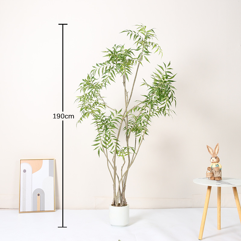 Diez méritos de simulación, plantas falsas, decoración de interiores y salas de estar, plantas en macetas de piso a techo, plantas verdes falsas, ventanas, hojas de bambú, bambú Nantian