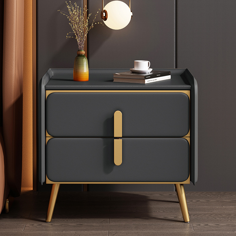 Madera maciza mesita de noche Luz de lujo de alto grado dormitorio simple moderna mesita de noche hogar roca placa pequeña mesita de noche gabinete de almacenamiento