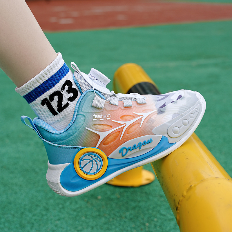 Crianças basquete masculino 2023 verão anormalidade grandes crianças treinamento profissional botão rotativo respirável sapatos esportivos_voghion.com