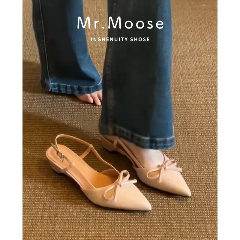 Pointed-Toe Simple Back-Strap Bowknot 2026 Summer New Style Women's Low-Heeled Versatile Spring Fashion Commuter Shoes Pointed-Toe Simple Back-Strap Bowknot 2026 Summer New Style Women's Low-Heeled Versatile Spring Fashion Commuter Shoes