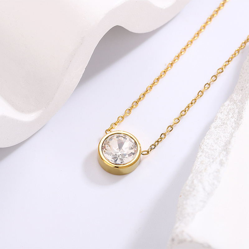 0.03µm Gold Plating Thickness PVD Coated Gold Plating Process Wholesale Jewelry Simple Style Round 304 Stainless Steel Zircon 18K Gold Plated Inlay Necklace Cable Chain