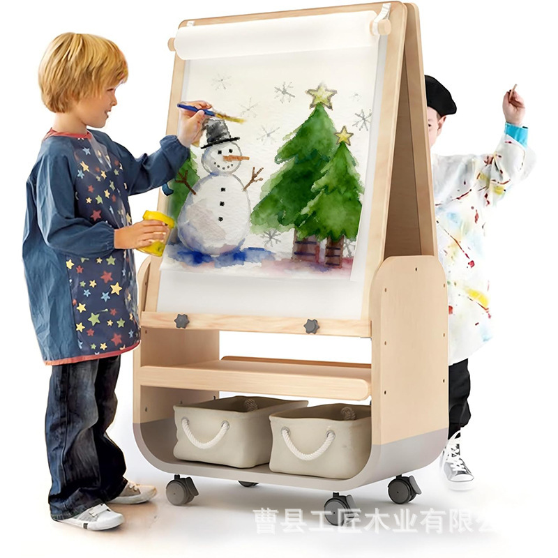 Children's Drawing Board Baby Magnetic Double-Sided Early Education Blackboard Household Solid Wood Movable Two-In-One Painting and Graffiti Board