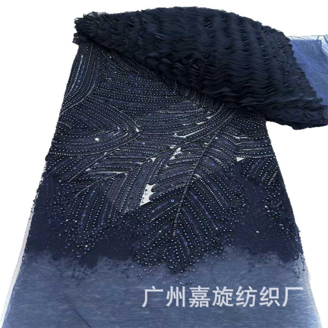 Nueva Tela de Vestido de Novia con Cuentas y Patrón de Ondas Verticales Estéreo de Doble Capa, Tela para Ropa Infantil, Tela de Encaje de Oriente Medio y África