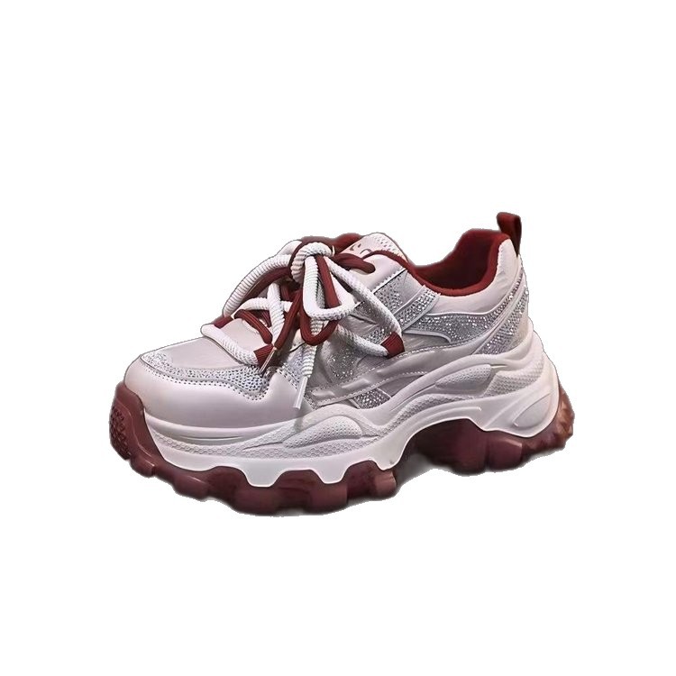 Aumentar la altura de la base gruesa de los zapatos de papá para mujeres 2026 primavera y otoño nueva moda de diamante de moda universal zapatos casuales de mujer zapatos deportivos