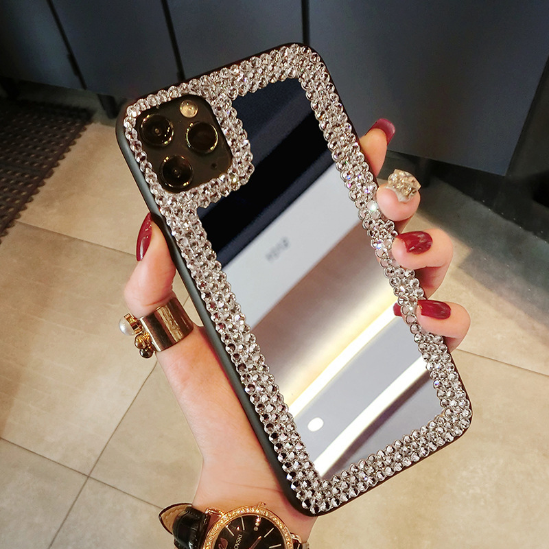 Acrylic Mirror Rhinestone Apple 12Pro Mobile Phone Shell XR/7/8plus Three Rows 11 Suitable For Xsmax Makeup Mirror