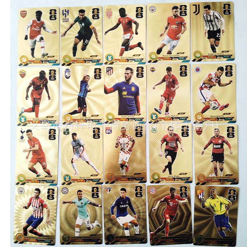 Tarjetas transfronterizas Europa League Tarjetas Estrellas de la Copa del Mundo Tarjetas Estrellas Periféricas Tarjetas de fútbol Inglés 55 Tarjetas de lámina de oro