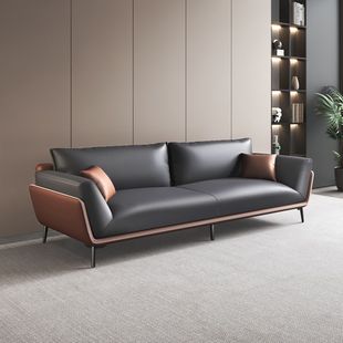 Office Sofa Coffee Table Combination Italian Light Luxury Business Reception Negotiation Reception Room Company Leather Three-Seater