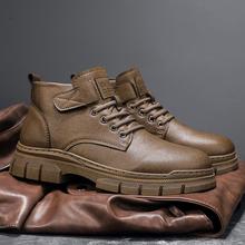 2025新款高帮马丁靴男秋季英伦风PU中帮皮鞋男士黑色工装靴冬季