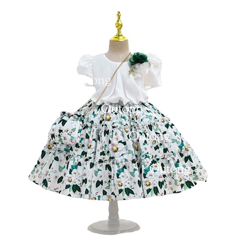 Summer Girls' Dress Children's Wholesale Korean Girls Fashion Show Performance Clothing Printed Short Sleeve Children's Princess Dress