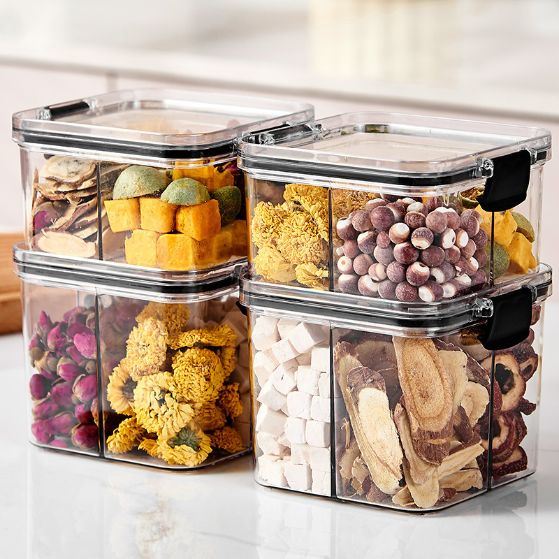 Scented Tea Tea storage jar thickened square four-compartment moisture-proof traditional Chinese medicine large material grains multi-grid sealed box