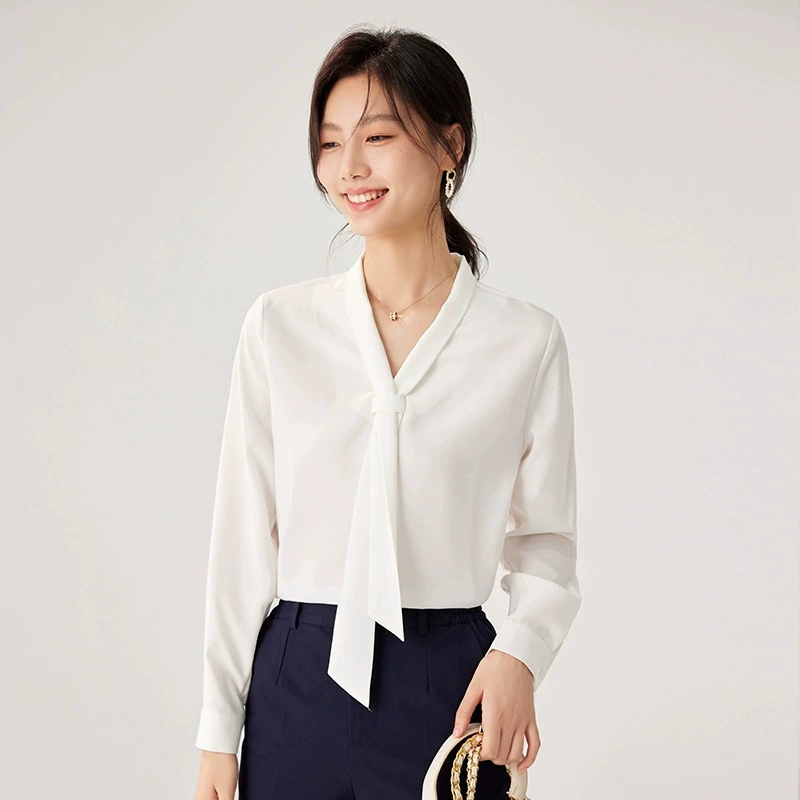 Сетчатая лента с V-образным вырезом белая рубашка женская весенняя поездка профессиональный костюм