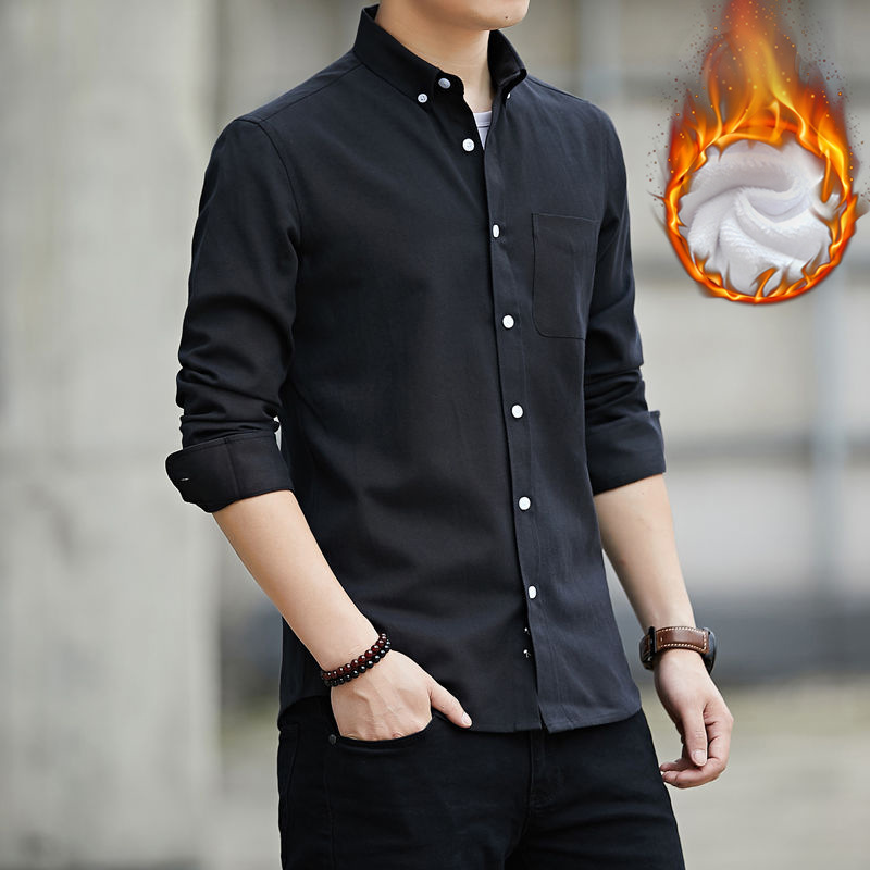 [Alta calidad] Otoño y invierno para hombres delgado Oxford textil y camisa caliente de camisa coreana de manga larga para hombres