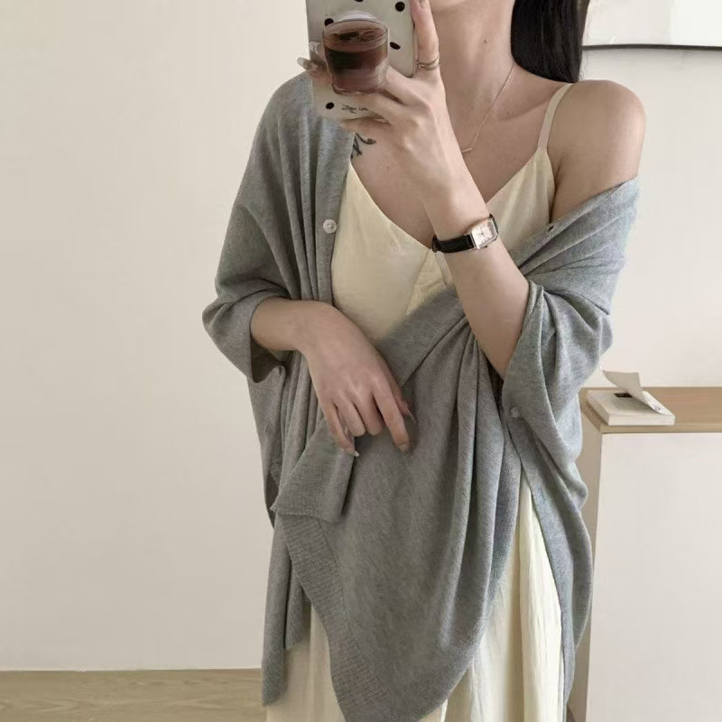 女性用日焼け止めショール 2025 夏薄いスタイルロングブラウス旅行無地多用途マントファッションニットカーディガン|undefined
