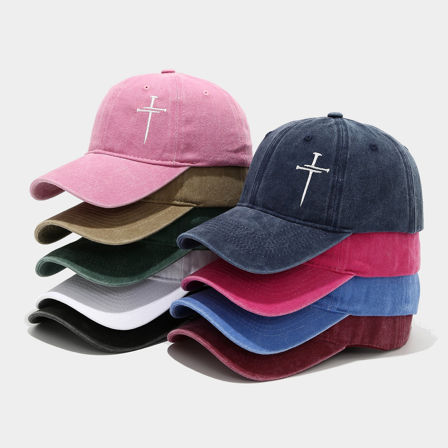Cruz de uñas sombrero hombres y mujeres diversión ajustable suave superior lavado vintage algodón bordado Cruz gorra béisbol moda image 3