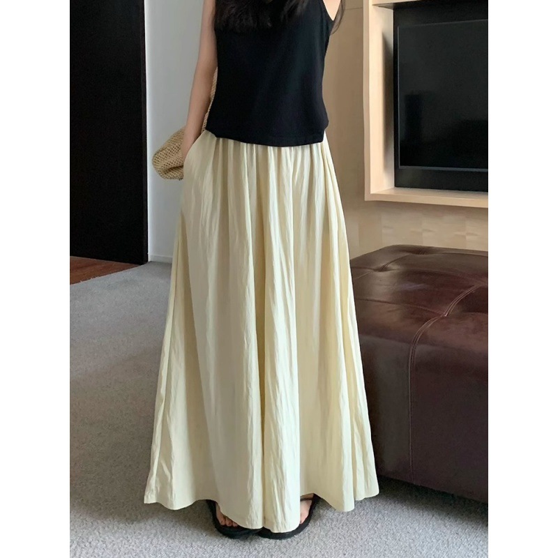 Textured casual trousers for women new retro high waist slim design solid color wide leg skirt pants_voghion.com