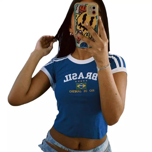 Spring Women's Short-Sleeved Round Neck Casual Letter Print T-shirt