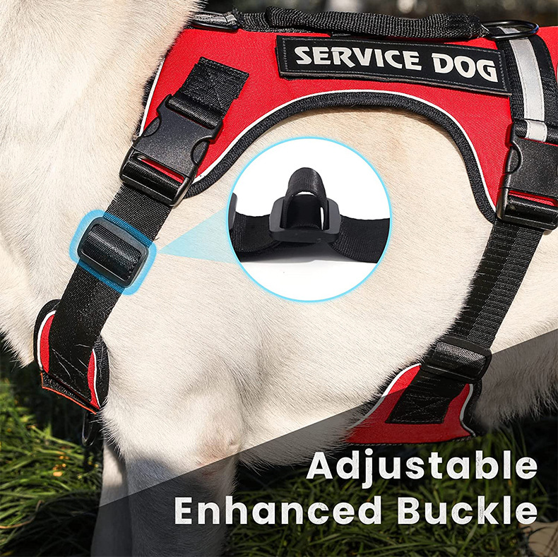 Introducing the Reflective Explosion-Proof Service Dog Harness, designed for your furry companion's safety and comfort. With its reflective material, your service dog will be visible at night, providing peace of mind.