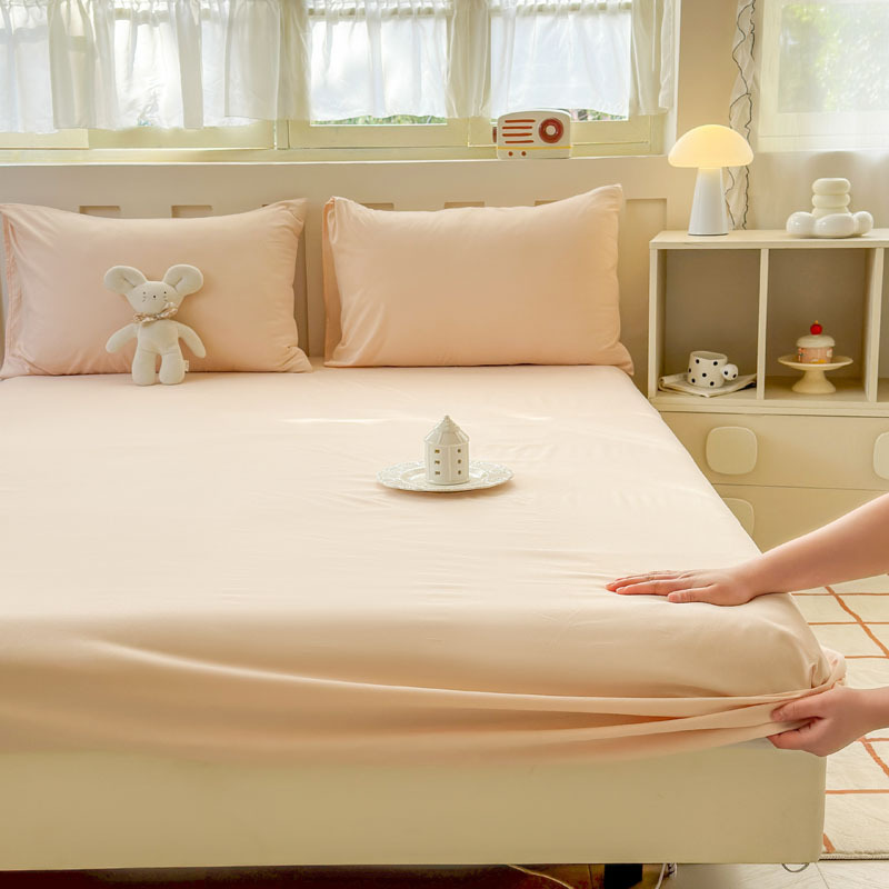2025 nuevo estilo japonés color sólido viento sin impresión tipo A leche algodón lavado súper suave sábana de una pieza funda de almohada